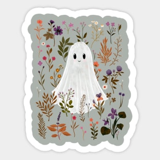 Ghost in the Garden – Cute Ghost in a Boho Autumn Floral Scene Sticker